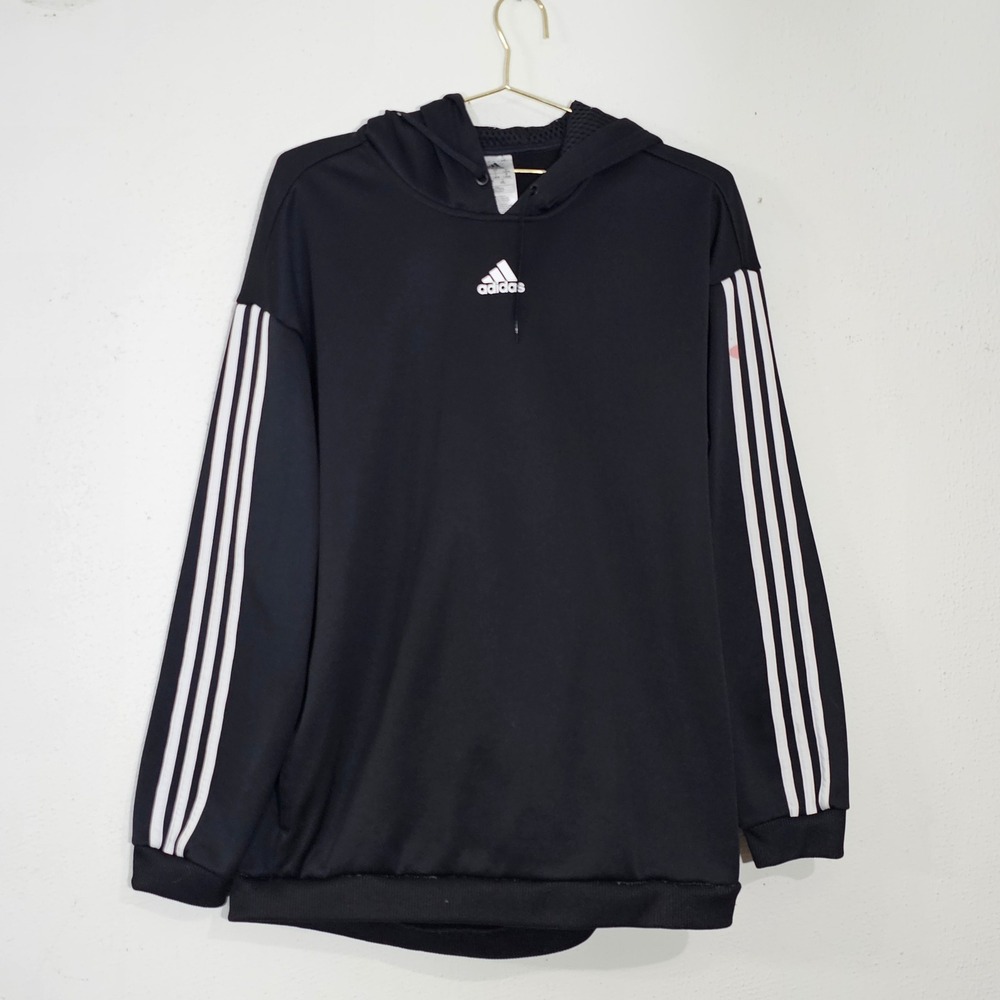 Adidas Mens Essentials 3-Stripes Hoodie Black White Pullover Large L